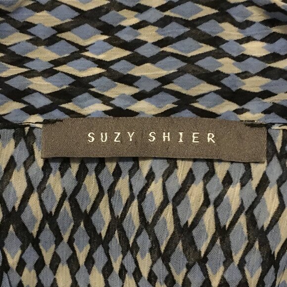 Sheer Blue Diamond Scale Bow Tie Up Ruffled Milk Maid Tank Top - Picture 9 of 14